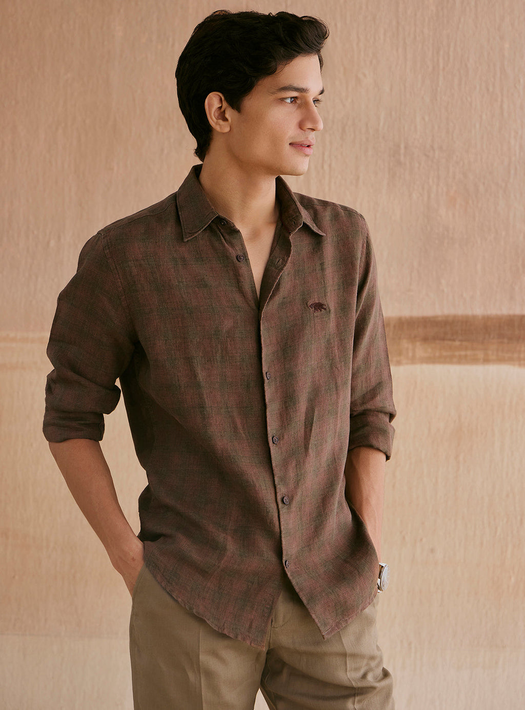 Roman Brown Check Linen Shirt