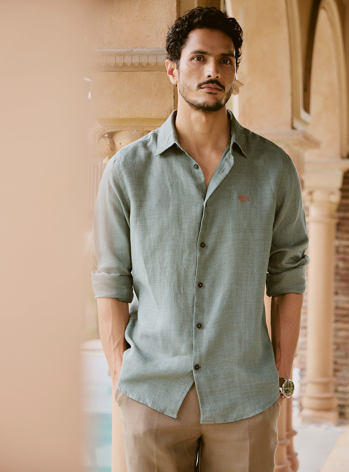 Sub Green Linen Check Shirt