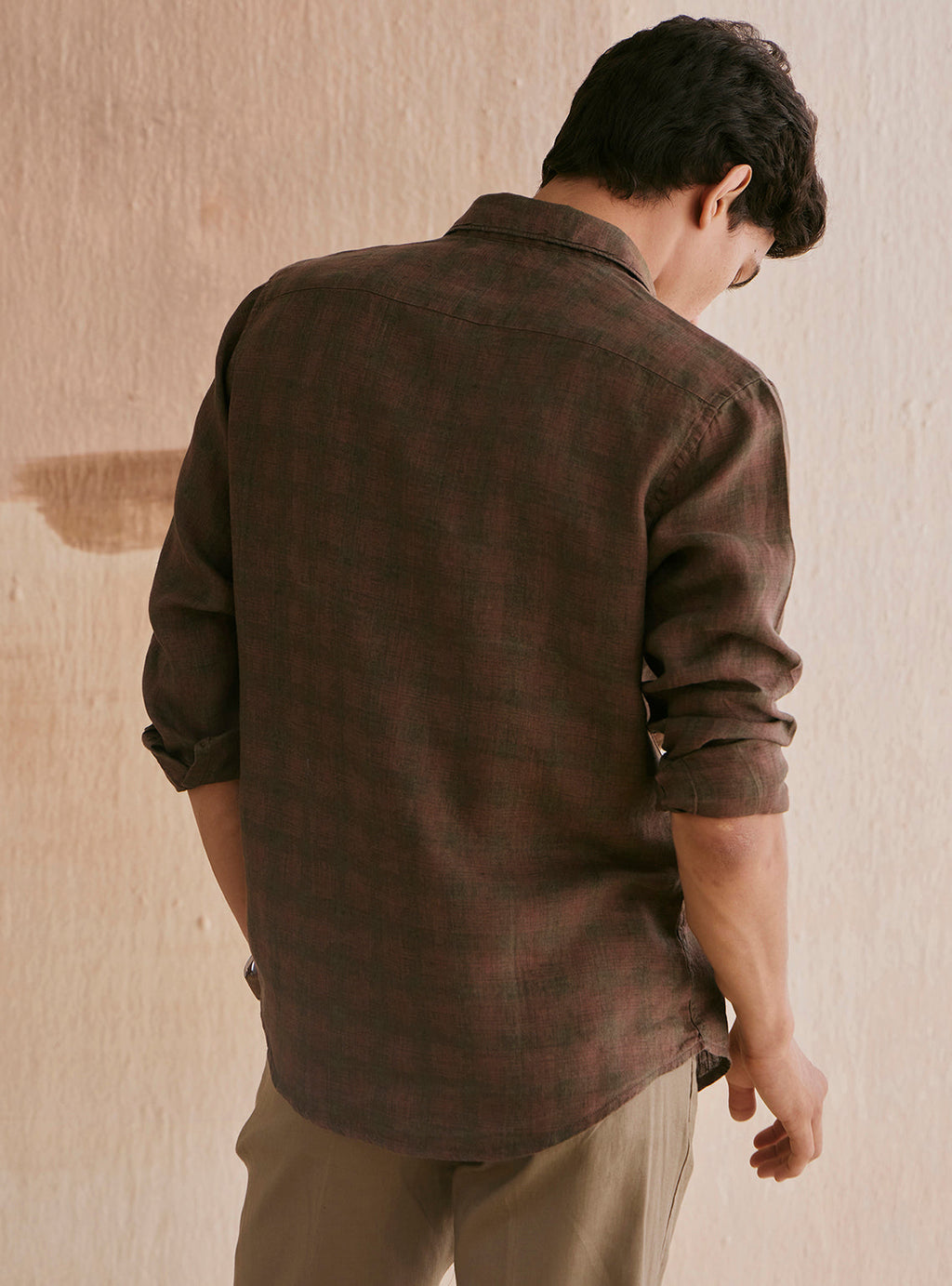 Roman Brown Check Linen Shirt